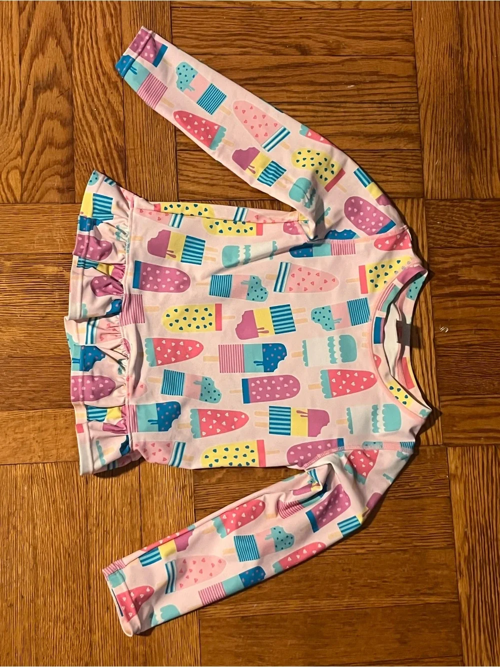 Ruffle Butts Pink Multi Popsicle Print Ruffle Hem Swim Top